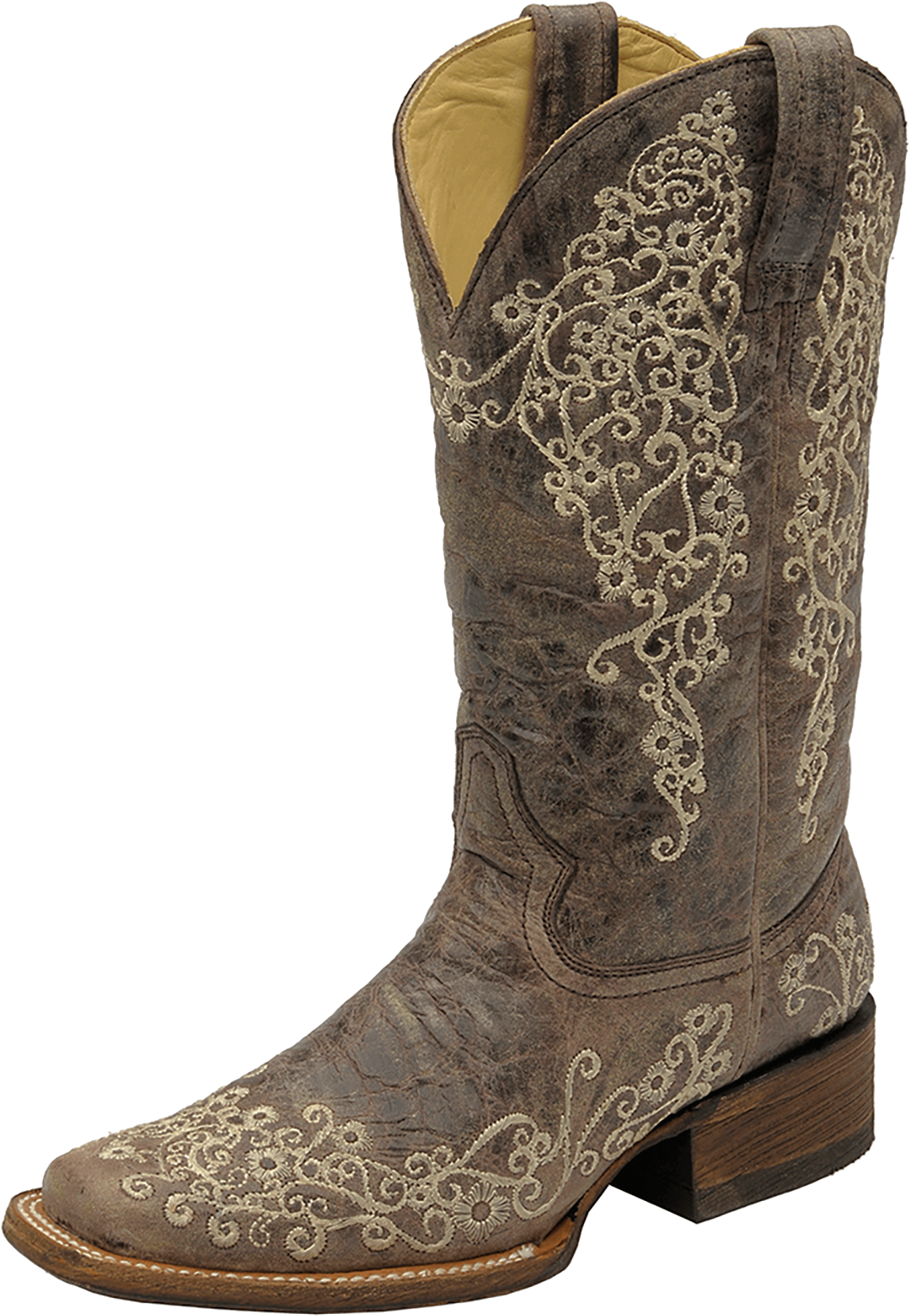 Corral Crater Embroidered Square Toe - Brown/bone, (1578x2000), Png Download