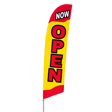 Now Open Feather Flag Png (385x385), Png Download