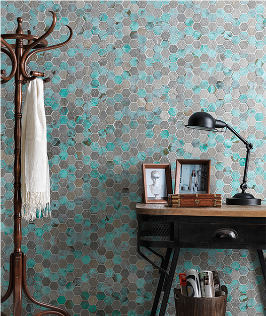 Untitled-3 - Worn Hexagon Verdigris (940x627), Png Download