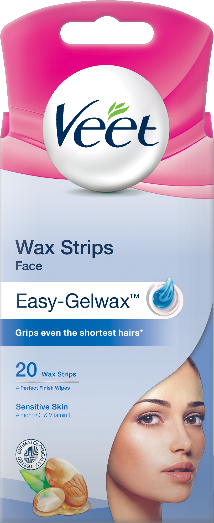 Veet Wax Strips For Face, Sensitive Skin, 20s - Veet Easy Gel Wax For Face (815x1991), Png Download