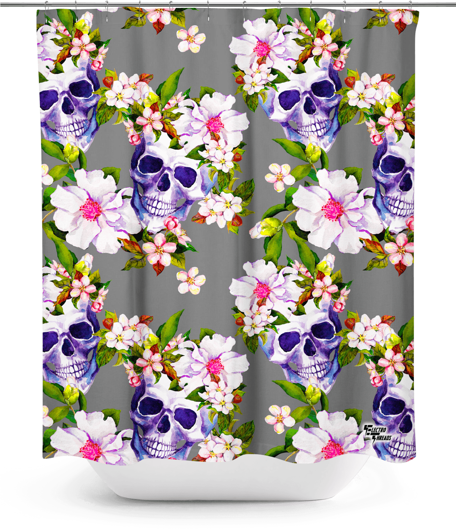 Blooming Skulls Shower Curtain - Curtain (1536x2048), Png Download