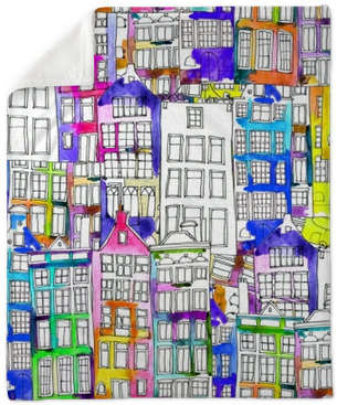 Seamless Pattern Eith Watercolor Amsterdam Houses Plush - Watercolor Painting (400x400), Png Download
