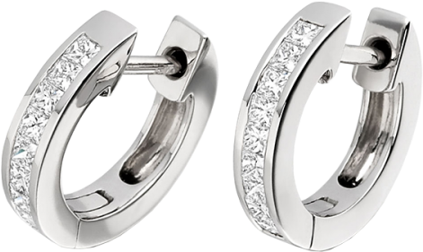 An Elegant Pair Of Princess Cut Diamond Hoop Earrings - Diamond Hoop Earrings (500x500), Png Download