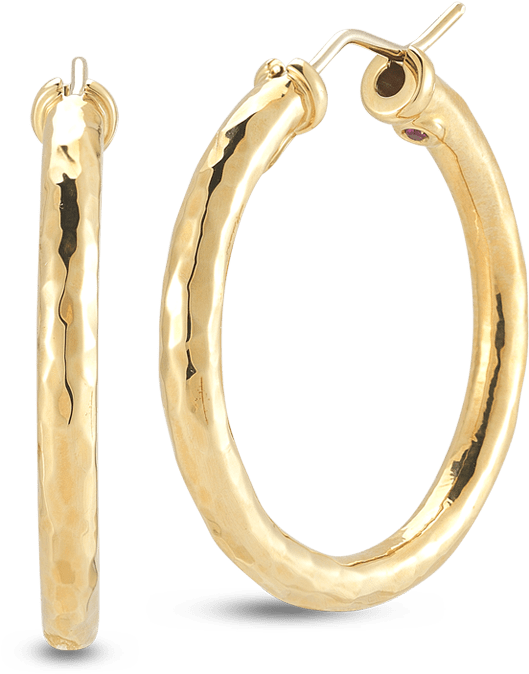 Roberto Coin Designer Gold 18k Yellow Gold Small - Roberto Coin 18k Yellow Gold Martellato Hoop Earrings (1600x1600), Png Download