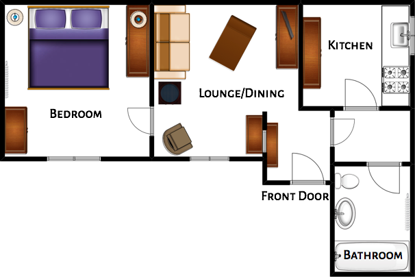 1 Double Bedroom, Lounge With Dining Area, Full Kitchen, - Style (606x404), Png Download