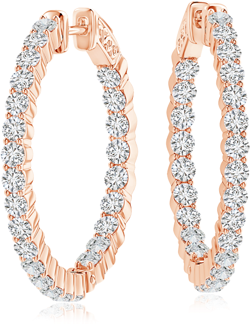 Diamond Hoop Earrings - Shared Prong Lab Grown Diamond Inside Out Hoop Earrings (900x900), Png Download