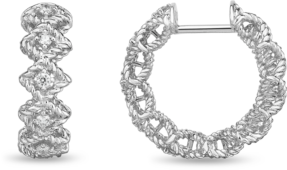 Roberto Coin Round Diamond Hoop Earring - Earring (800x800), Png Download