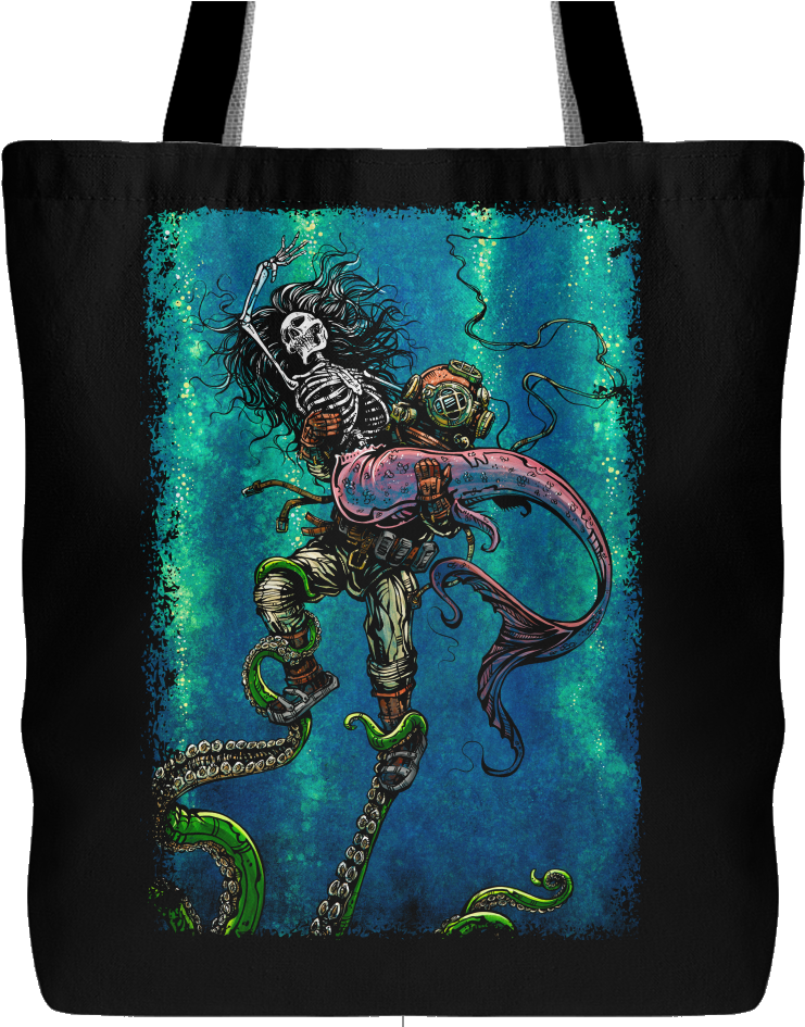 Day Of The Dead Artist David Lozeau, Tote Bag, Dia - Mermaid Skeleton Fanart (1024x1024), Png Download