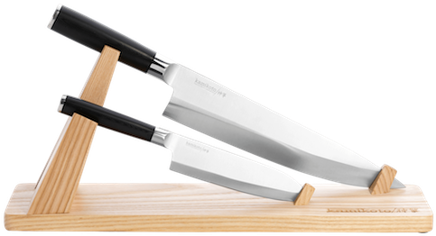 Senshi Knife Set Genten - Kamikoto - Senshi Dual Knife Set With Wooden Display (500x268), Png Download