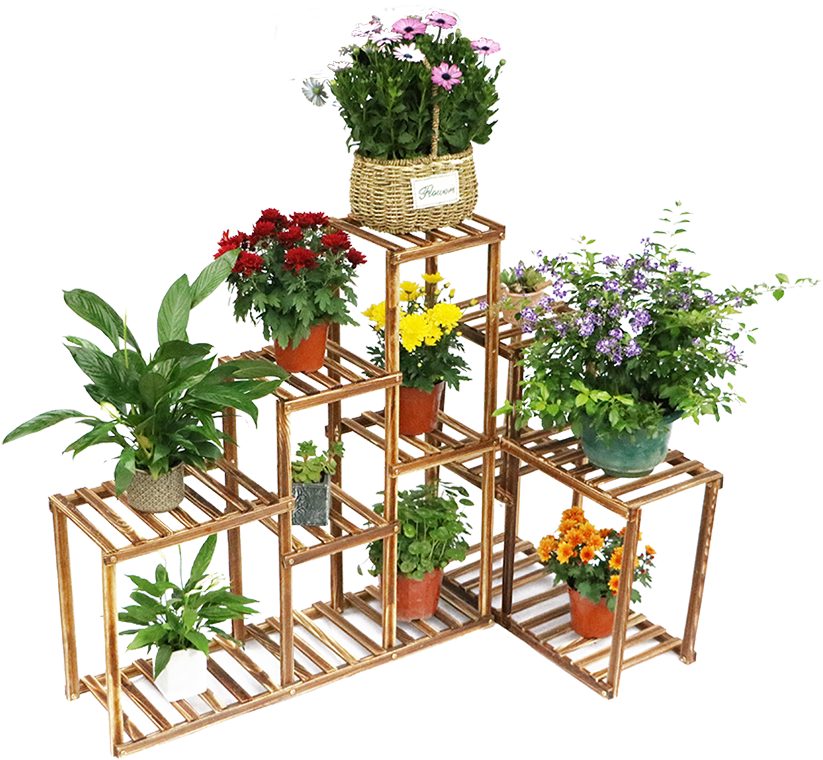 Wooden Plant Stand 10 Tier Flower Pot Display Rack - Wooden Corner Pot Stands (1006x1006), Png Download
