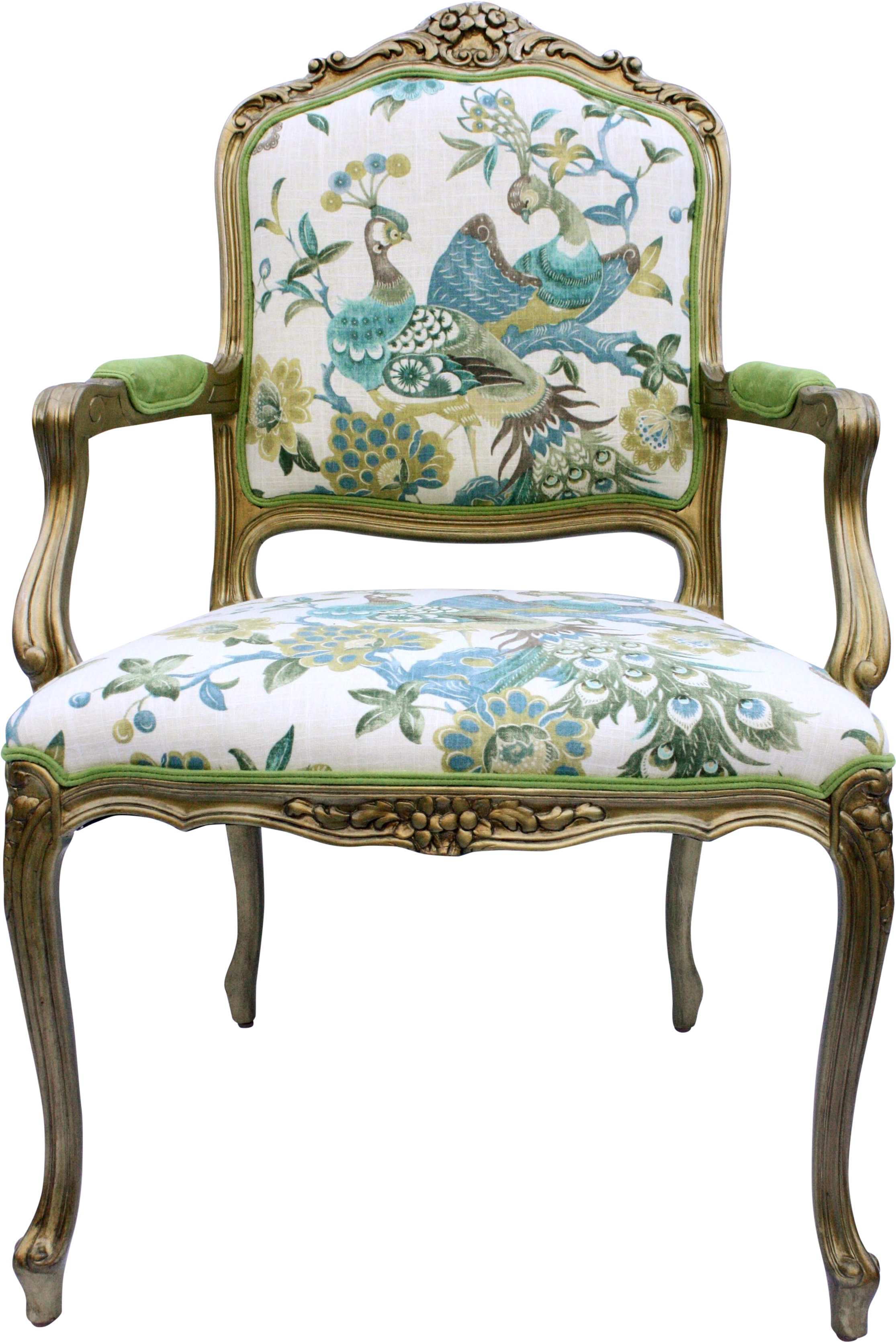 Gold Leaf Victorian Turquoise Peacock Arm Chair For - Preen Papaya Linen Fabric By The Yard (2592x3888), Png Download