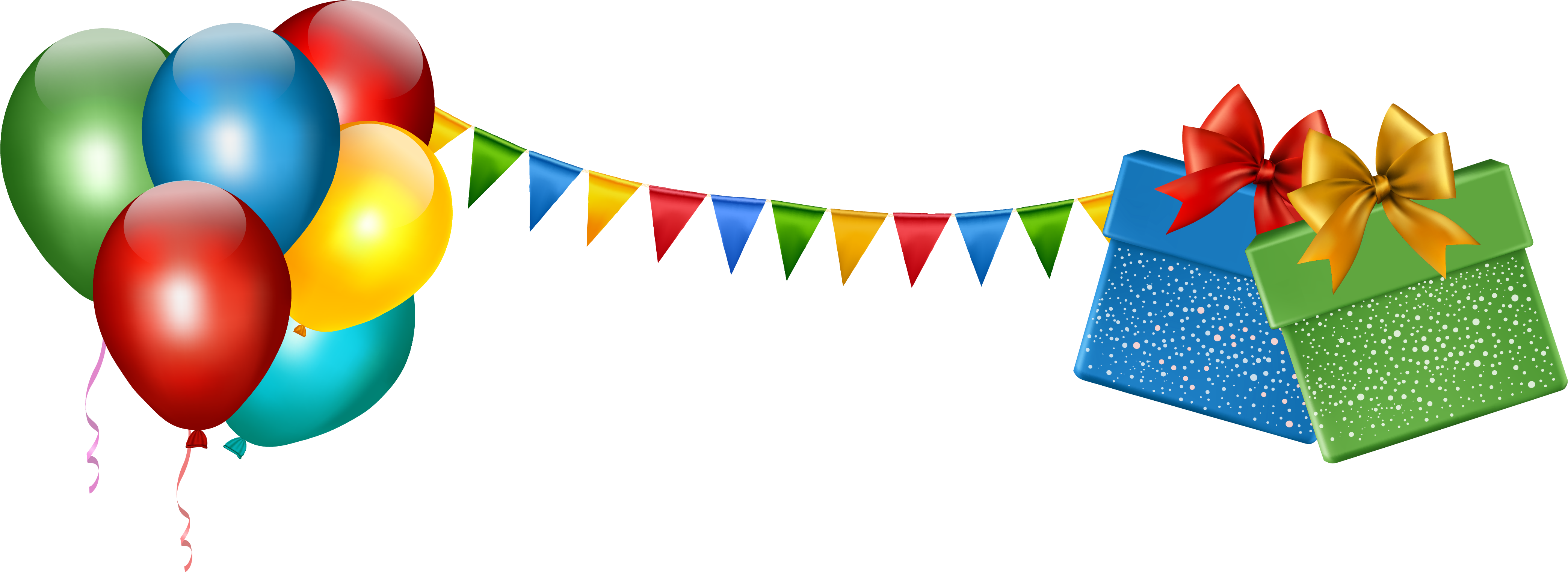 Party Decoration With Gifts And Balloons Clipart - Party Decorations Transparent (4525x1934), Png Download