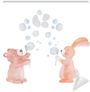 Cute Animal Watercolor Illustration Bubbles Water Kids - Illustration (400x400), Png Download