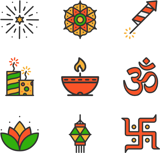 Clipart Transparent Garland Vector Diwali - Diwali Icons (600x564), Png Download