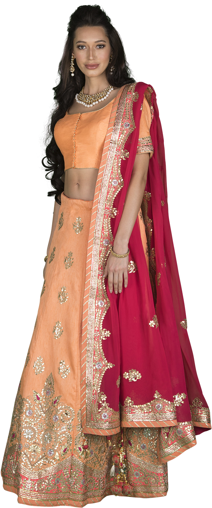 Peach And Pink Gota Lehenga Set By Vasansi - Pink (1200x1800), Png Download