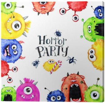 Hand Drawn Square Frame With Watercolor Funny Monster - Watercolor Horror Party (400x400), Png Download