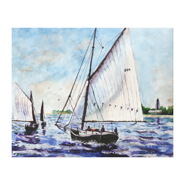 Sailing Along Fine Art Sailboats Watercolor Stretched - Watercolor Painting (650x650), Png Download