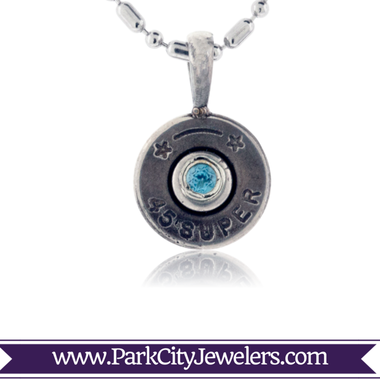 Bullet Casing Blue Topaz Pendant - Elk Ivory And Diamond Ring (760x760), Png Download