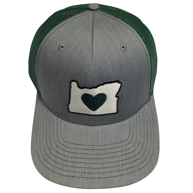 Heather Grey/forest Green - Green Heart In Oregon Trucker Hat (671x671), Png Download