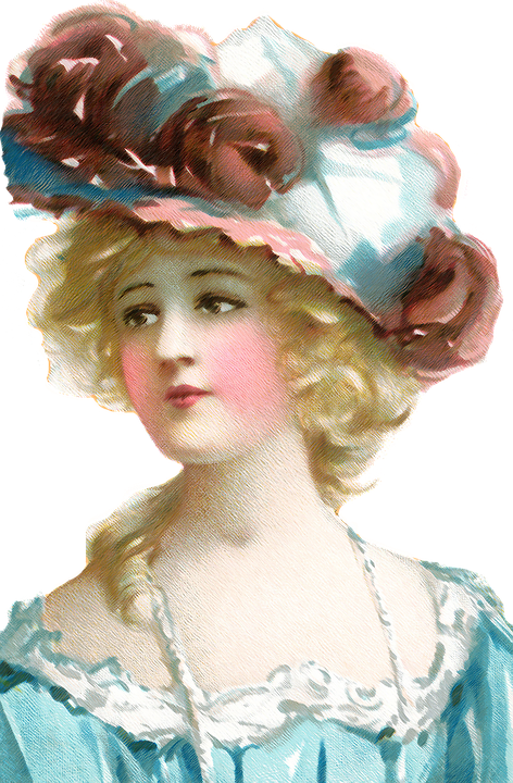 Lady, Woman, Girl, Vintage, Female, People, Beauty - Painting Of Woman With Hat (472x720), Png Download