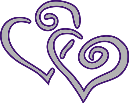 Hearts, Two, Purple, Love, Romance - Purple And Silver Hearts (423x340), Png Download