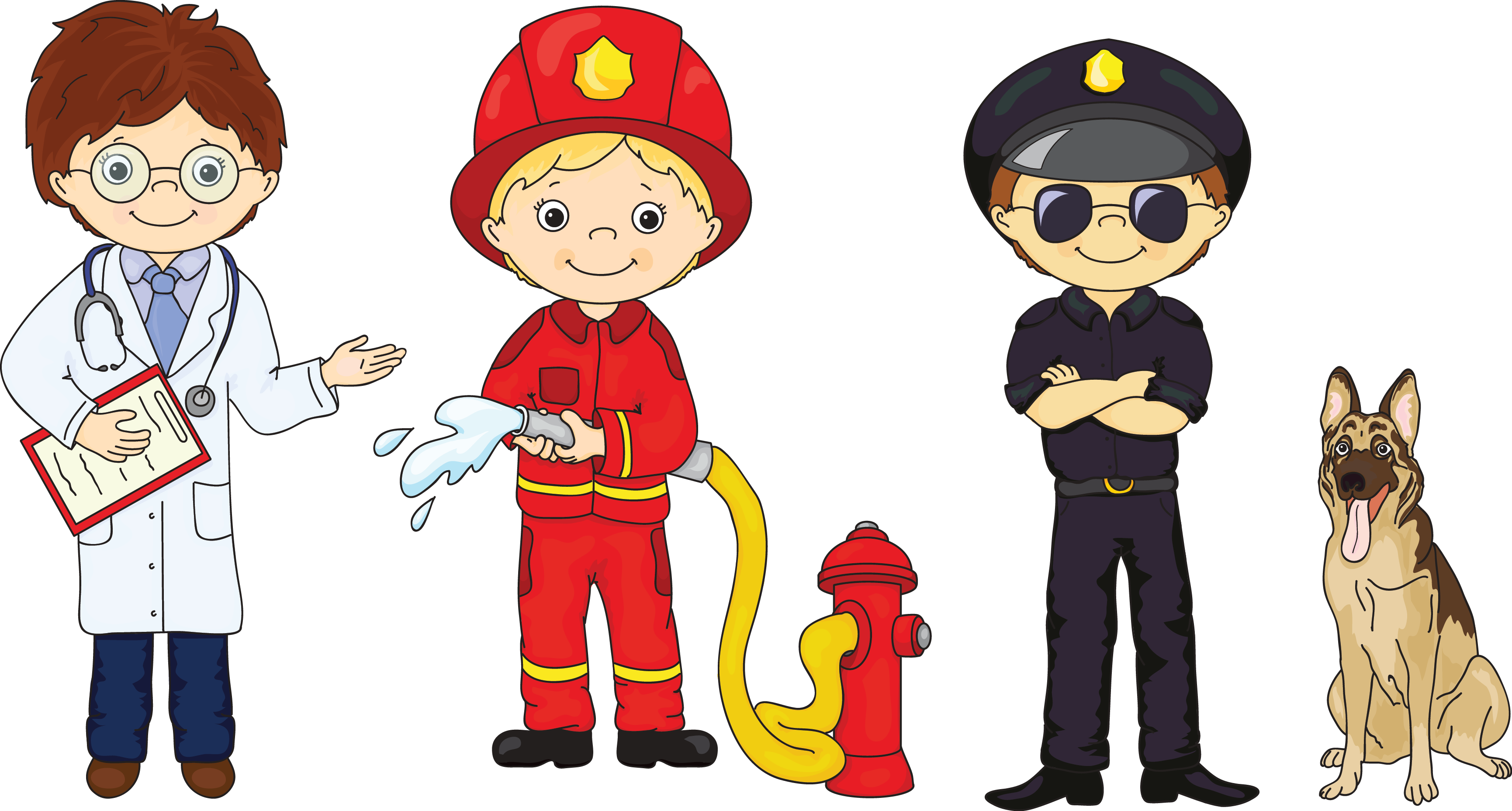Fireman Doctor Policeman Clipart (3461x1856), Png Download