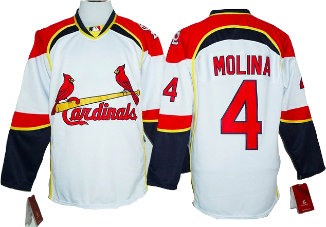 Louis Cardinals Lacer - Cardinals #4 Yadier Molina White/red Long Sleeve Stitched (687x441), Png Download