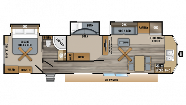 2019 Jay Flight Bungalow 40bhts Floor Plan Img - Floor Plan (640x360), Png Download