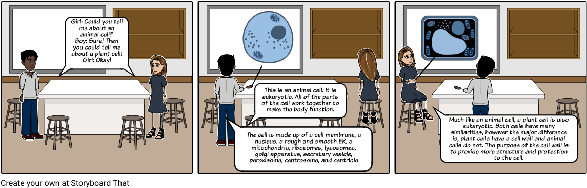 Plant Cell Compared To Animal Cell Comic - Cartoon (1164x385), Png Download