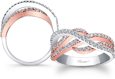 Womens Wedding Bands - 2 Tone White And Rose Gold Wedding Band (600x400), Png Download