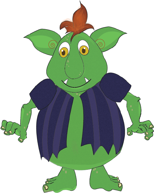 Happy Troll Dark Hair Outline Eyes-01 - Cartoon (596x842), Png Download