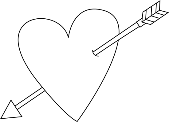 Heart Clipart Black And White - White Heart With Arrow (550x399), Png Download