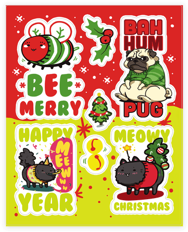 Cute Christmas Sticker/decal Sheet - Bah Hum Pug Funny Dog Perfect Xmas Sweater T Shirt/hoodie/mug (484x484), Png Download