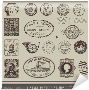 Antique Postage Stamps Wall Mural • Pixers® • We Live - Post Stamp Sticker Vintage (400x400), Png Download