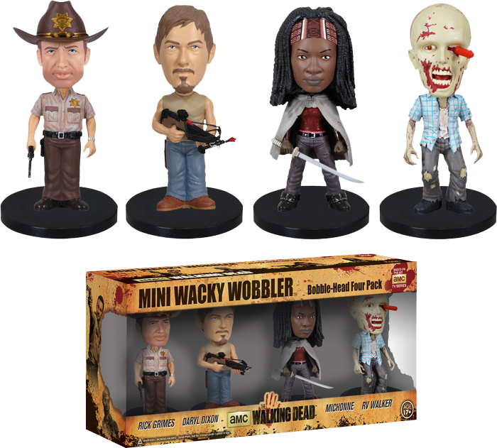 The Walking Dead - Walking Dead - Mini Wacky Wobbler Bobble Head 4-pack (700x631), Png Download