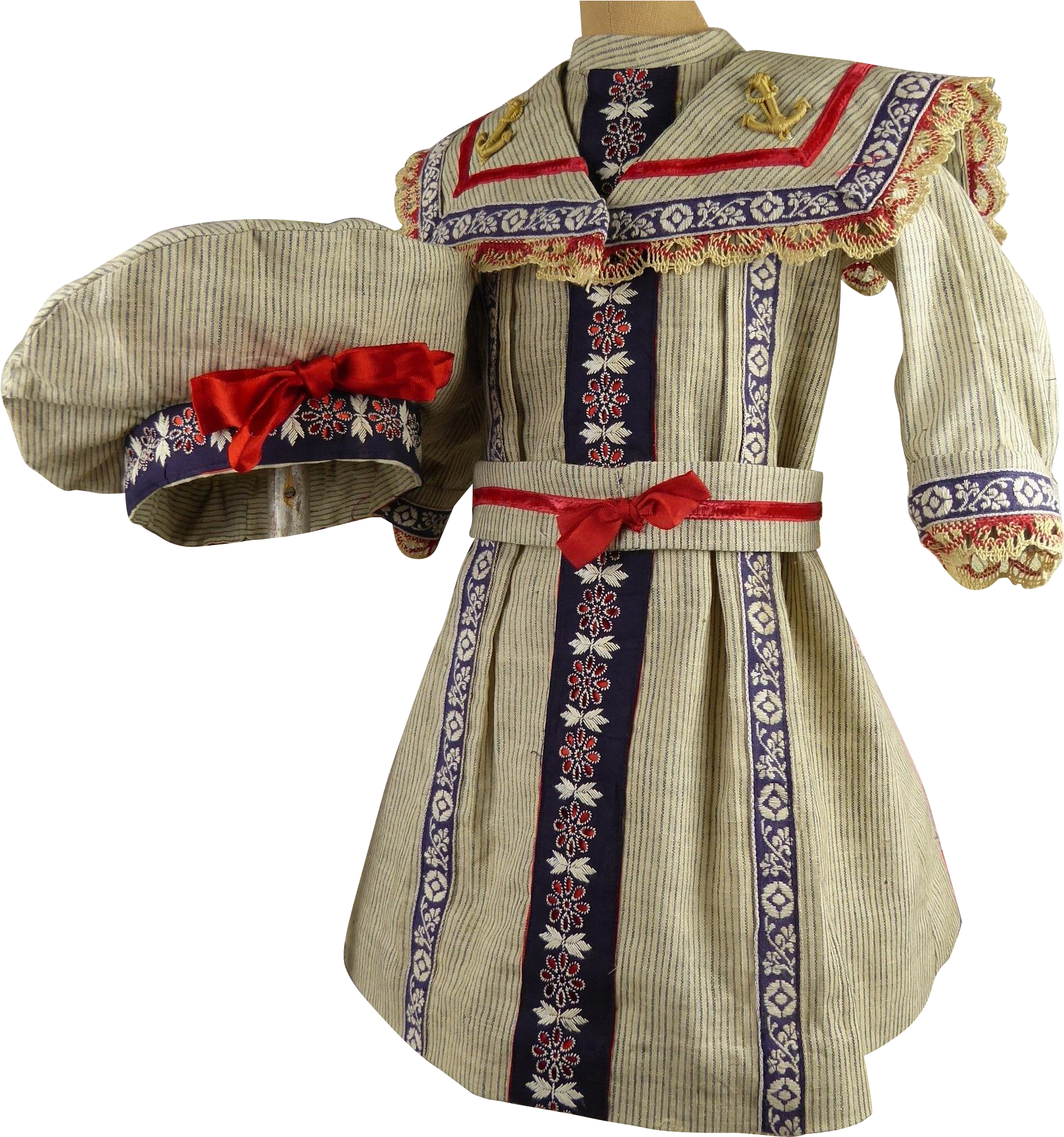 Marvelous French Antique Doll Sailor/mariners Dress - Costume (1810x1810), Png Download