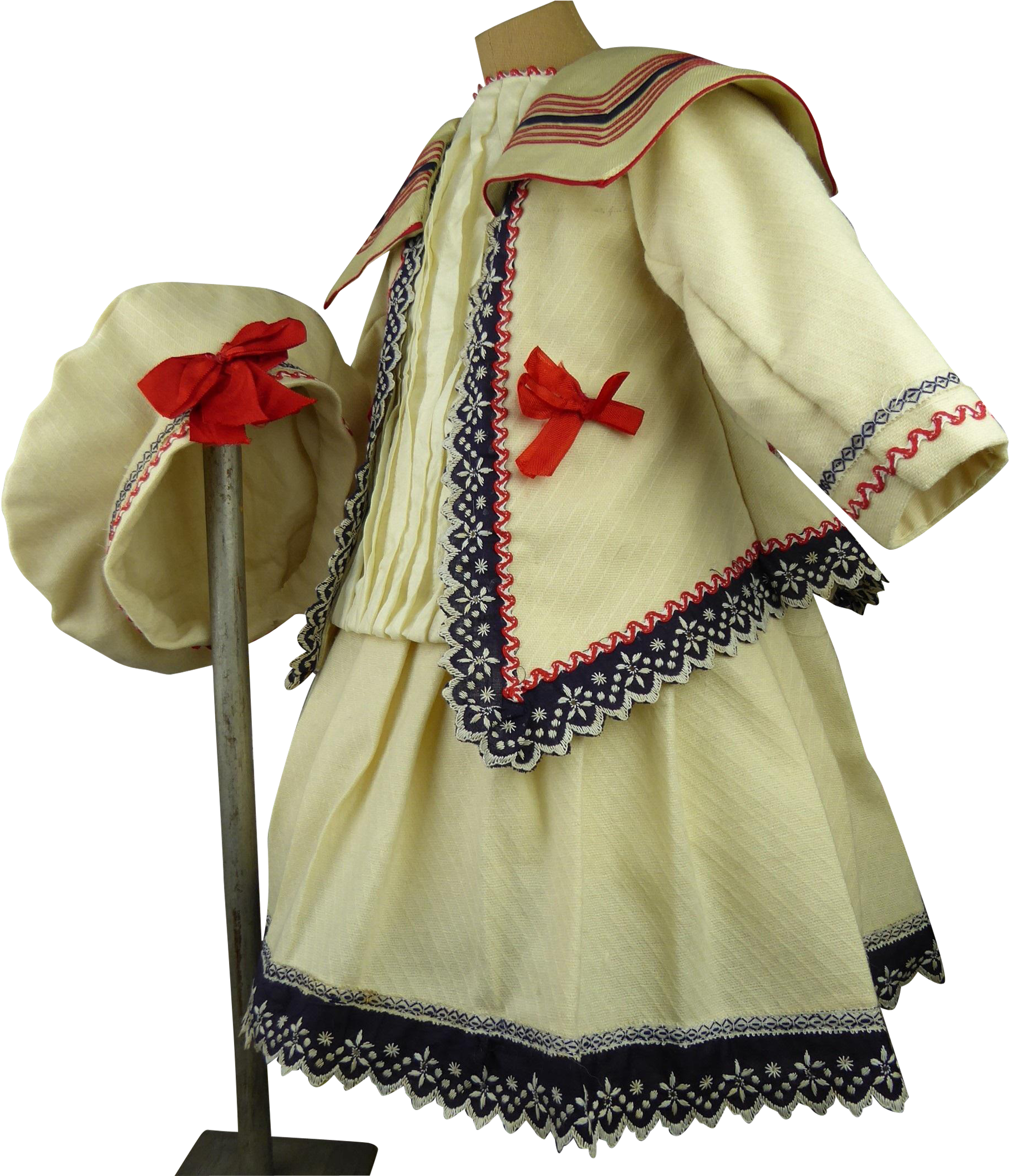 Marvelous Creamy Muslin French Antique Doll Sailor/mariner - Costume (2048x2048), Png Download