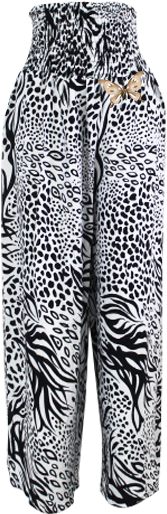 White And Black Animal Print Pants - Pants Women White Black Png (600x600), Png Download