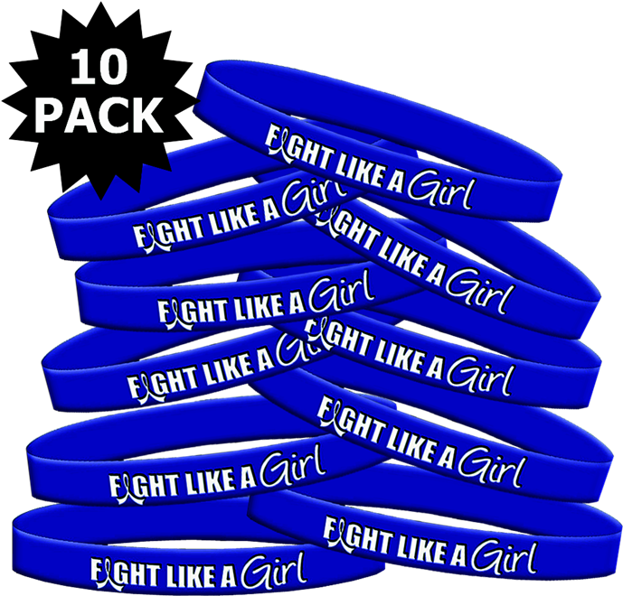 Fight Like A Girl Wristband Bracelets In Blue For Colon (700x672), Png Download
