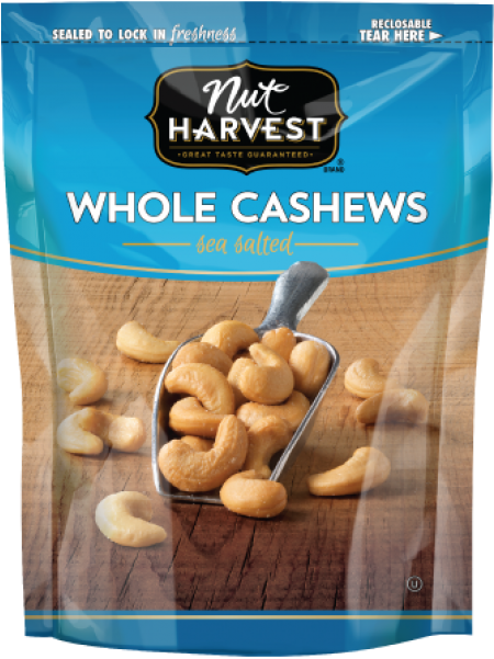 Nut Harvest Whole Cashews Sea Salted 3oz - Nut Harvest Whole Cashews, Sea Salted - 5 Oz Bag (650x650), Png Download
