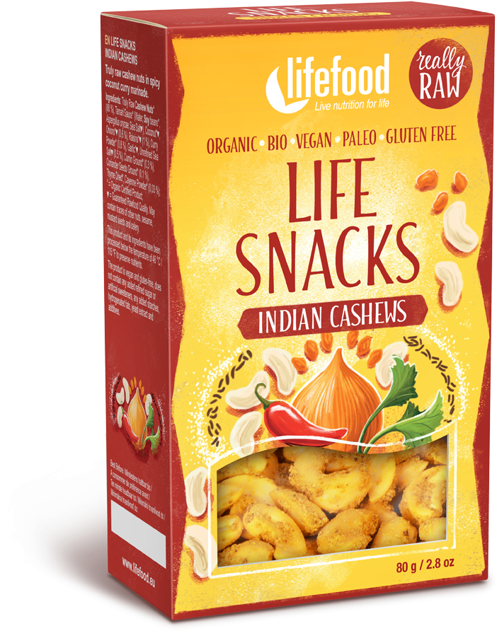 Raw Organic Indian Cashews Life Snacks - Lifefood Organic Hindu-style Cashews 80g (1200x1200), Png Download