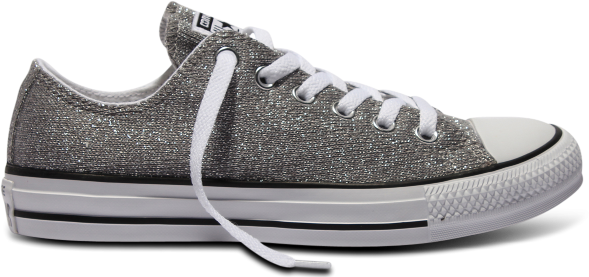 Chuck Taylor All Star Sparkle Knit Low Silver - Shoe (1200x1200), Png Download