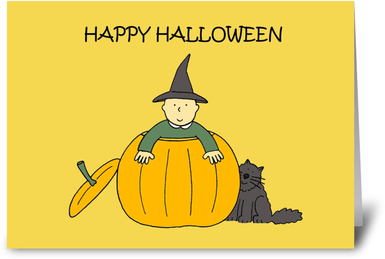 Happy Halloween Baby And Black Cat - Halloween Baby Shower Invitation, Cute Pumpkin And (848x698), Png Download