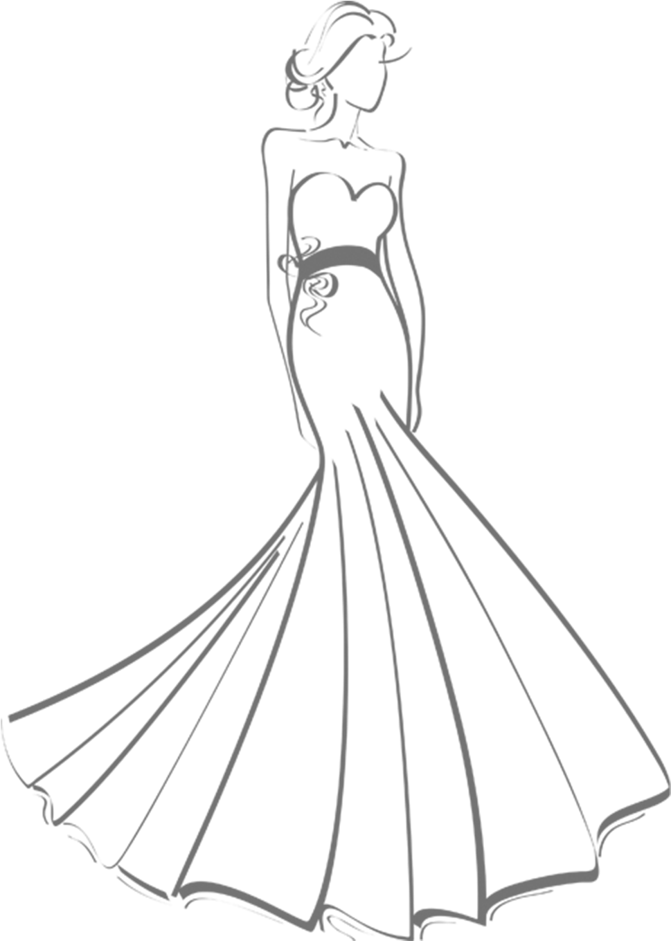 Wedding Dress Png - Vertical Line Drawing Dress (1024x1536), Png Download