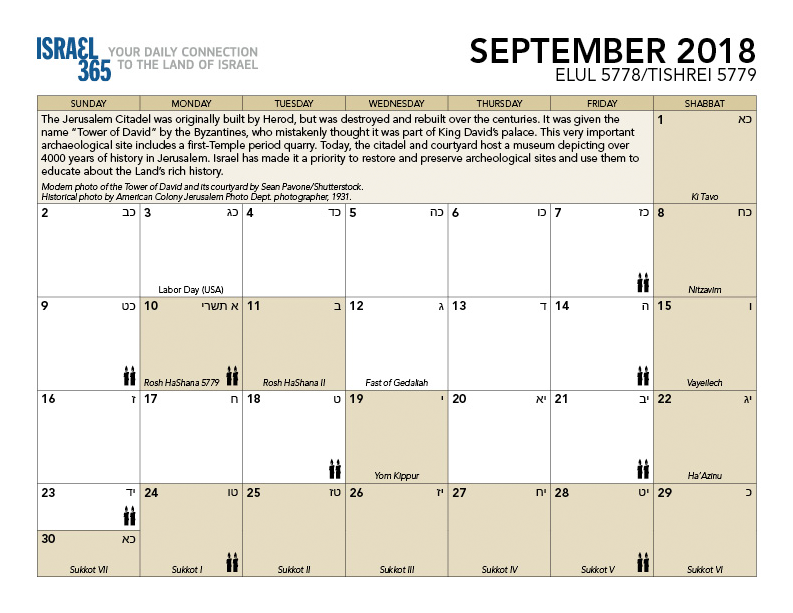 Israel365 Then & Now - September 2018 Calendar With Jewish Holidays (900x900), Png Download