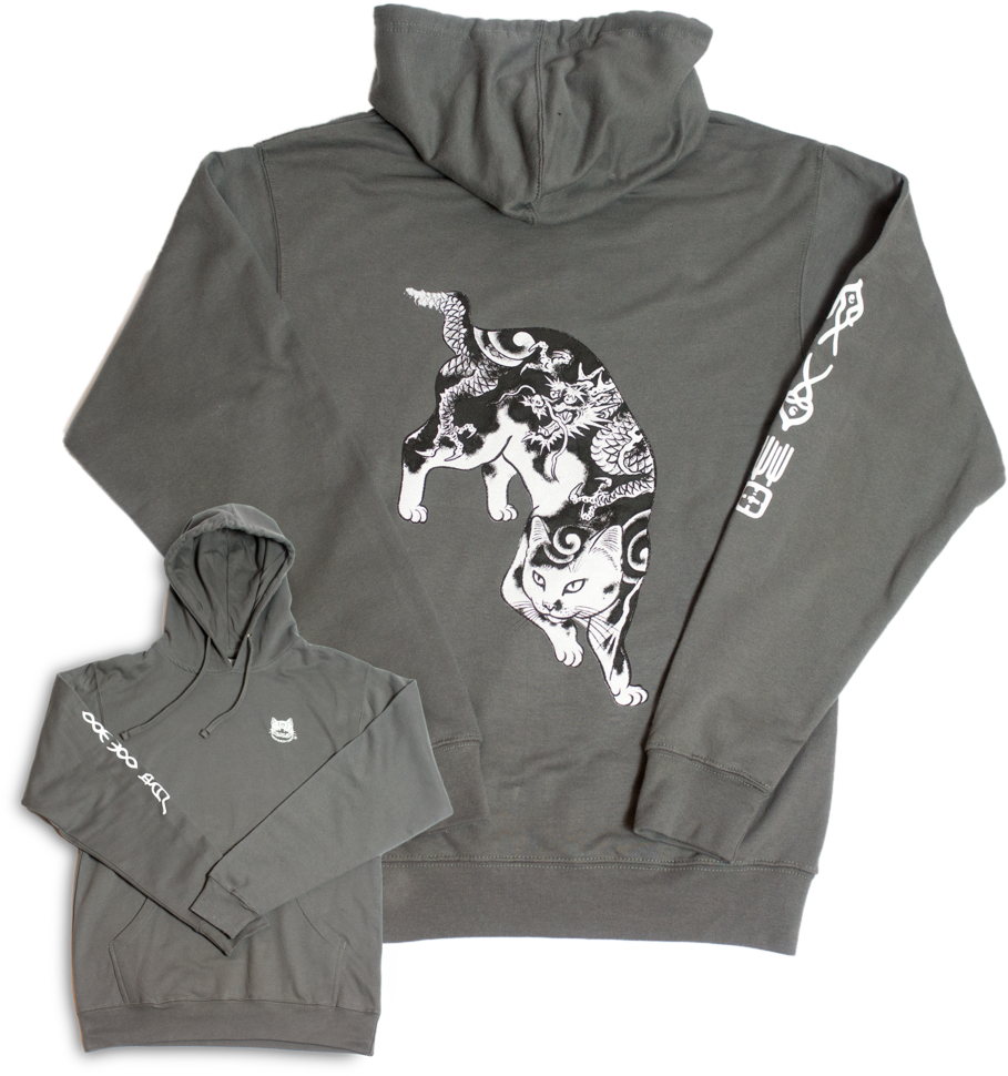 Charcoal Dragon Cat Kanji Hoodie - Cat (1000x1000), Png Download