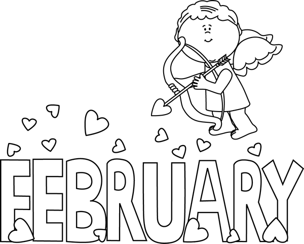Month Of February Valentine Love Black White Png Dikdv7 - February Clipart Black And White (600x481), Png Download