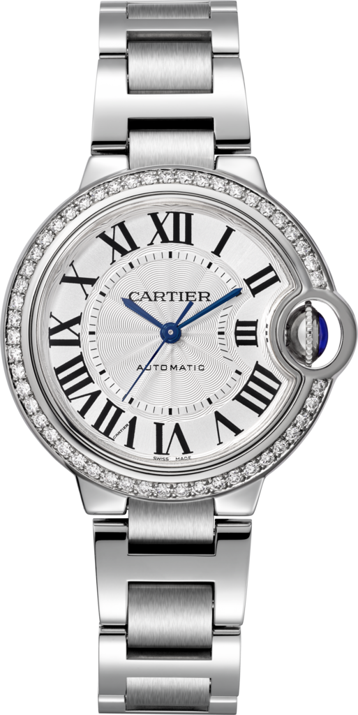 Ballon Bleu De Cartier Watch33 Mm, Steel, Diamonds - Cartier Ballon Bleu 33mm Diamond (513x1024), Png Download