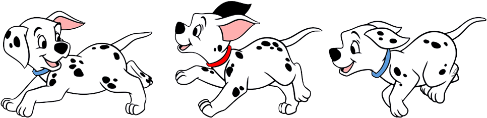 Dalmatian Clipart Vertebrate - 101 Dalmatians Puppies Running (972x237), Png Download