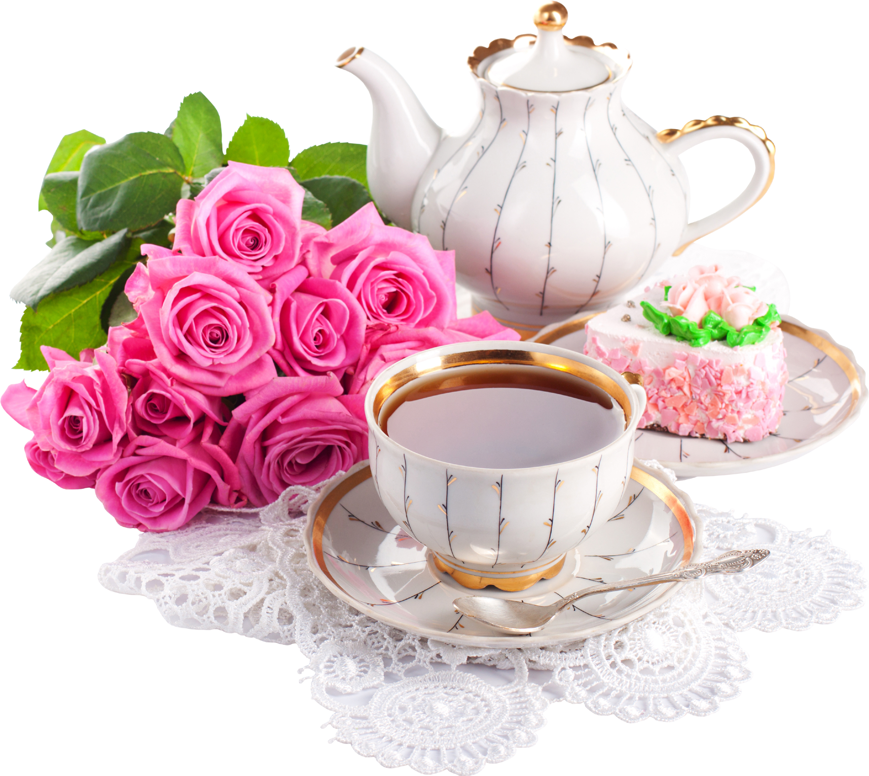 Pink Rose Png Psd Clipart Transparent Yellow Rose Border - Tea Cup With Flowers Png (1762x1575), Png Download